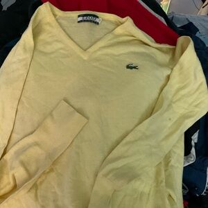 Lacoste Men's Soft Yellow V-Neck Sweater Vintage Lightweight
